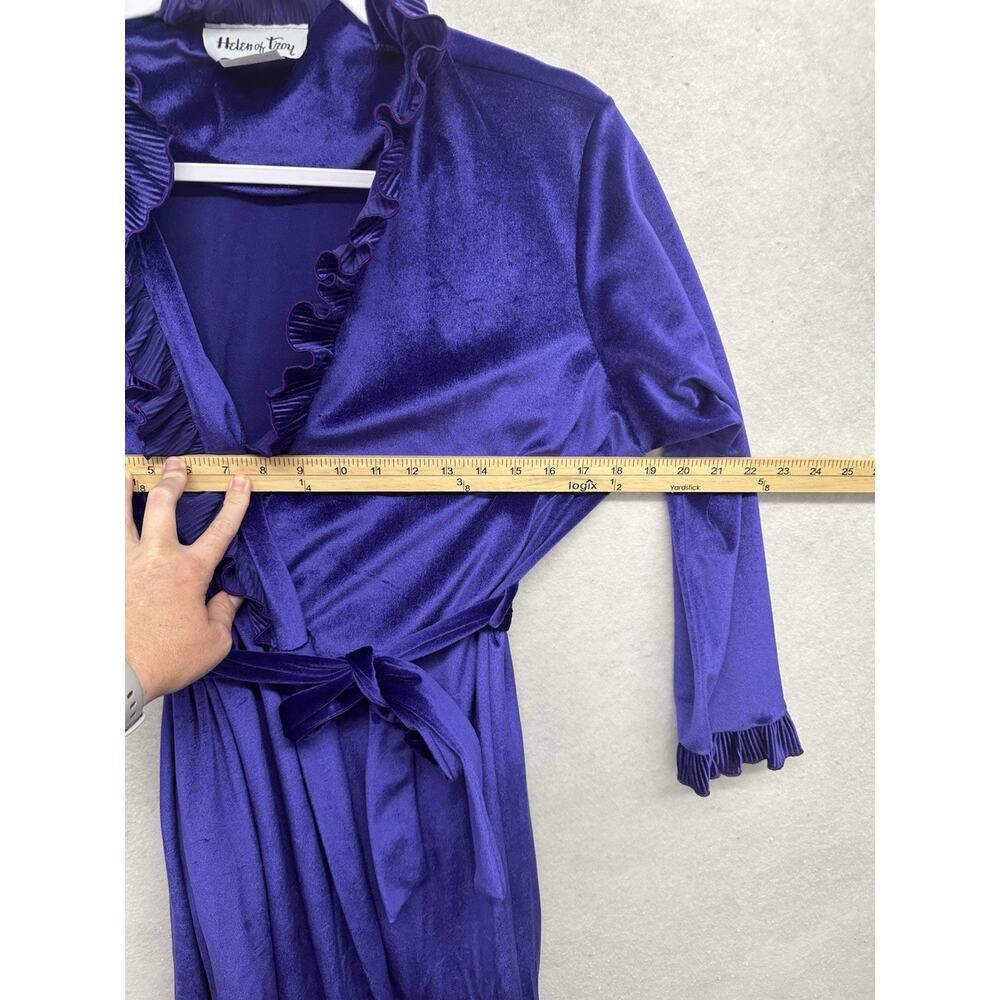 Vintage Robe Helen Of Troy Womens M Velvet Velour Royal Purple Belted Grannycore - Picture 4 of 10